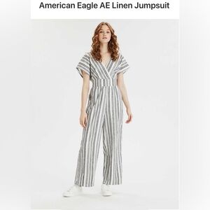 American Eagle Outfitters Women's Striped Jumpsuit Size medium linen blend NEW
